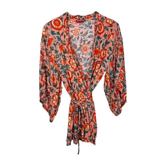 Josie Natori Paisley Floral Lace Nightgown Robe Set S/M Pink Red Matching Sleep - Picture 7 of 10